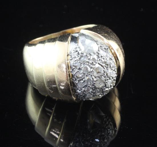 A 1950s/1960s? gold and rose cut diamond set cluster dress ring, size L.